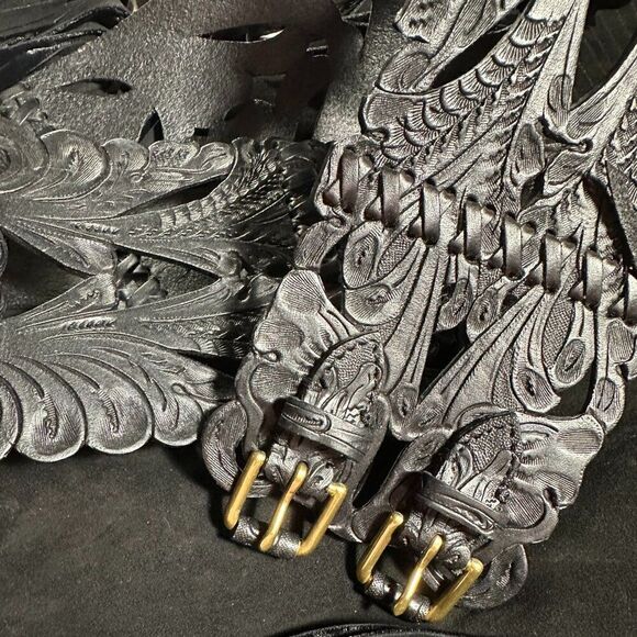 *Ralph Lauren Collection Spring 13 Black Western Tooled Leather Contour Belt main image 12